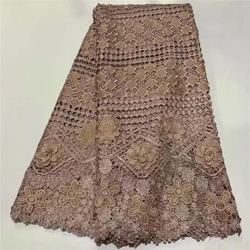 

5Yards 2020 High Quality Latest 3D Flower African Embroidery Cord Lace Guipure Lace Fabrics For Women Nigerian Wedding Dress A-7