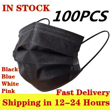 

100pcs Mask Disposable Non wove 3 Layer Ply Filter Mask mouth Face mask Breathable Earloops Masks in stock
