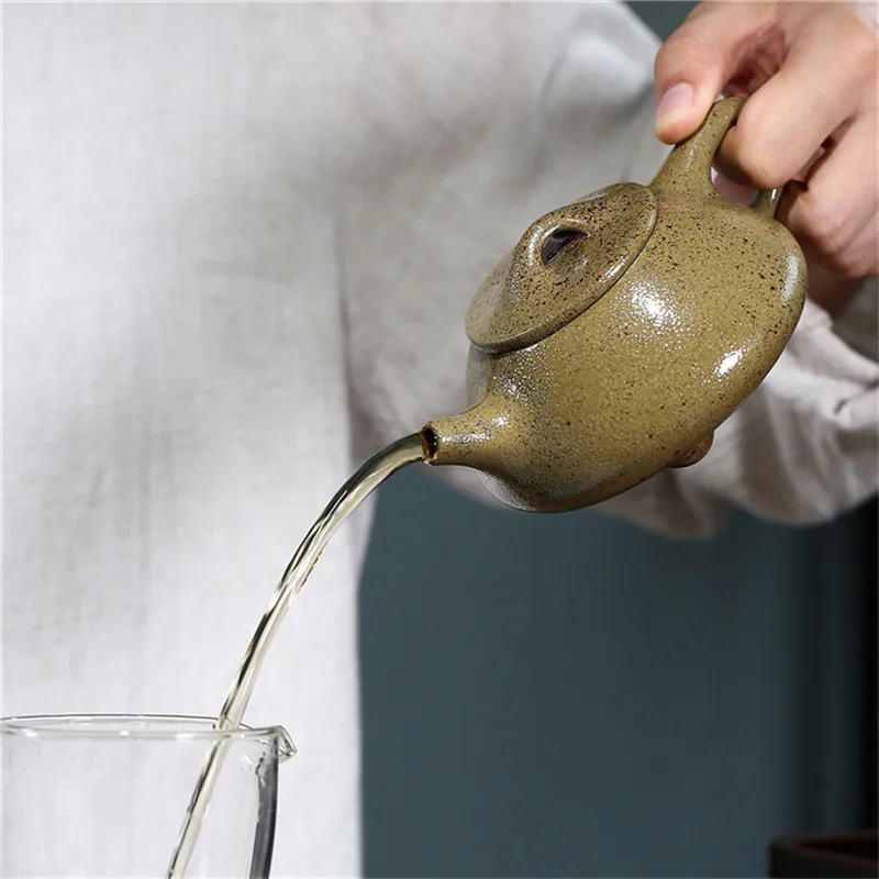 Chinese Yixing tea pot purple clay Stone scoop teapots Retro Firewood kiln change Handmade kettle customized Authentic 240ml