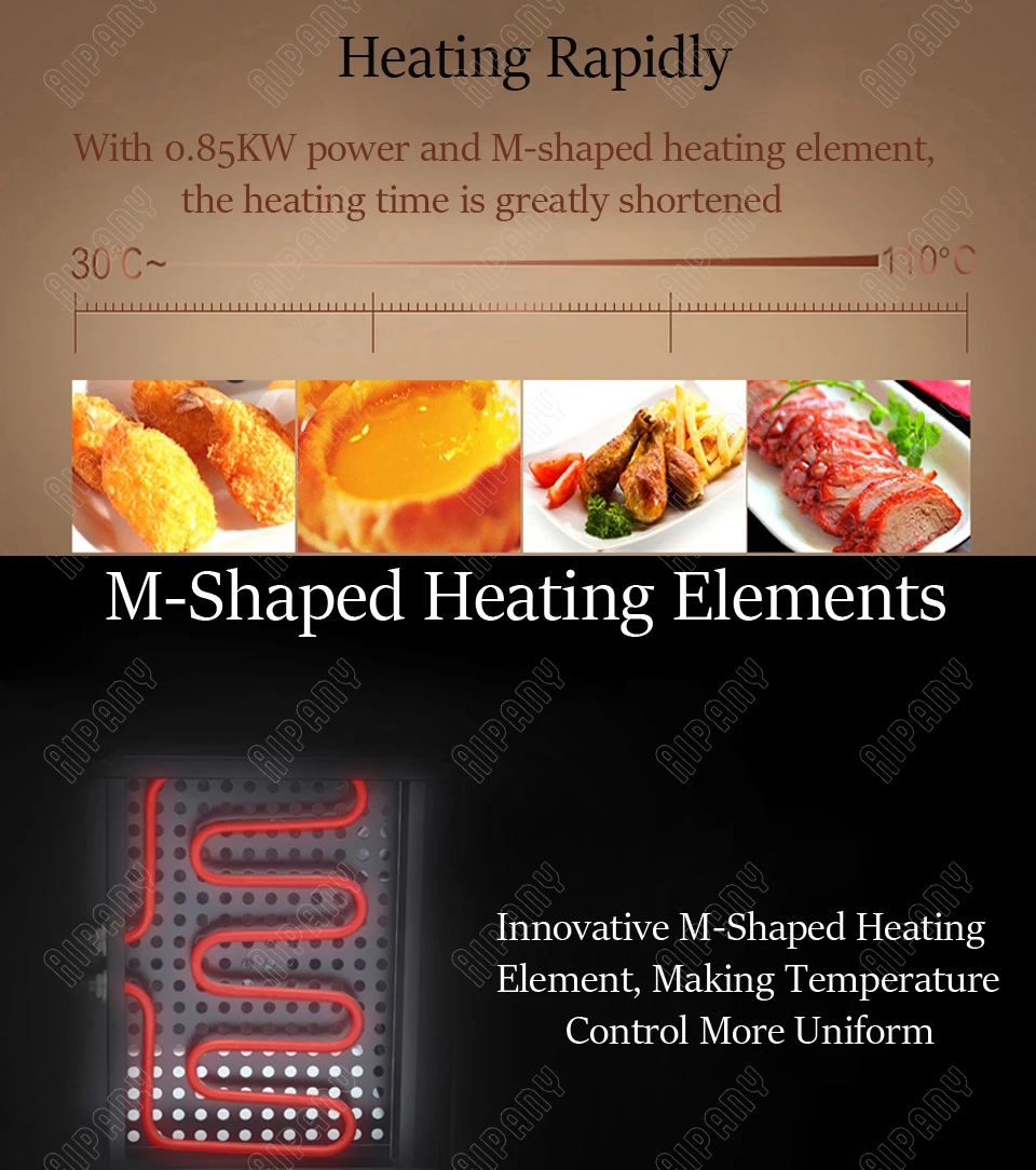 DH1P 3 layer electric food warmer display showcase for egg tart pizza bread commercial stainless steel heat preservation cabinet