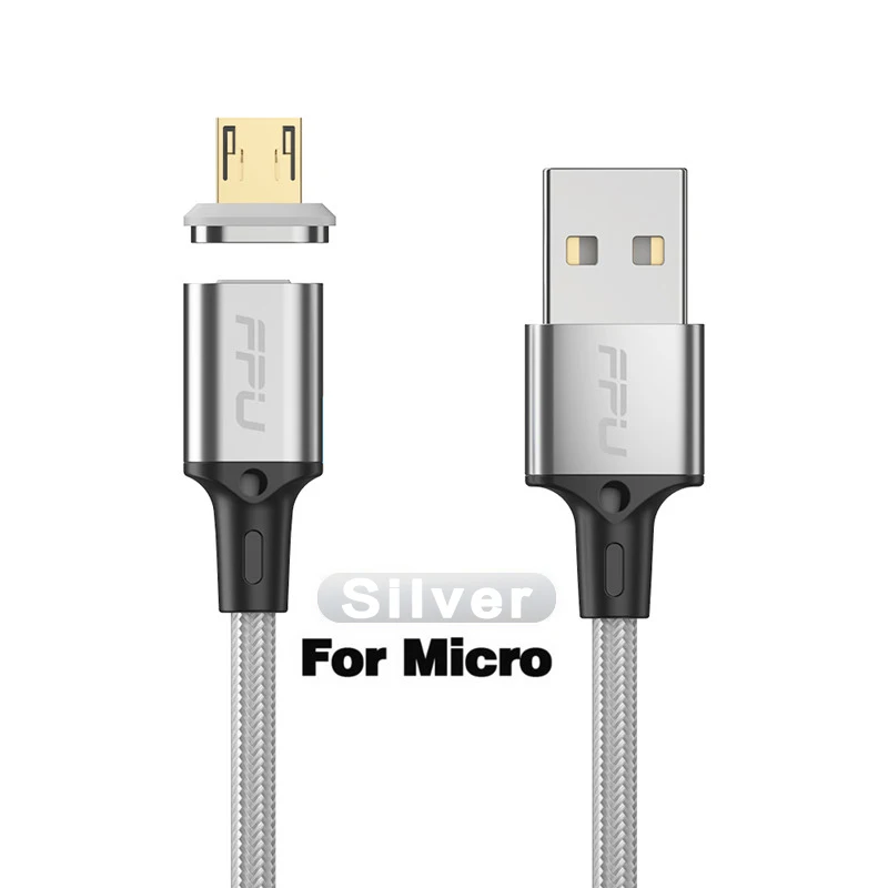 Silver For Micro USB FPU Магнитный Micro USB кабель для iPhone samsung type-C Быстрая зарядка Магнитный кабель зарядное устройство адаптер usb type C кабели для мобильных телефонов - Цвет: Silver For Micro USB