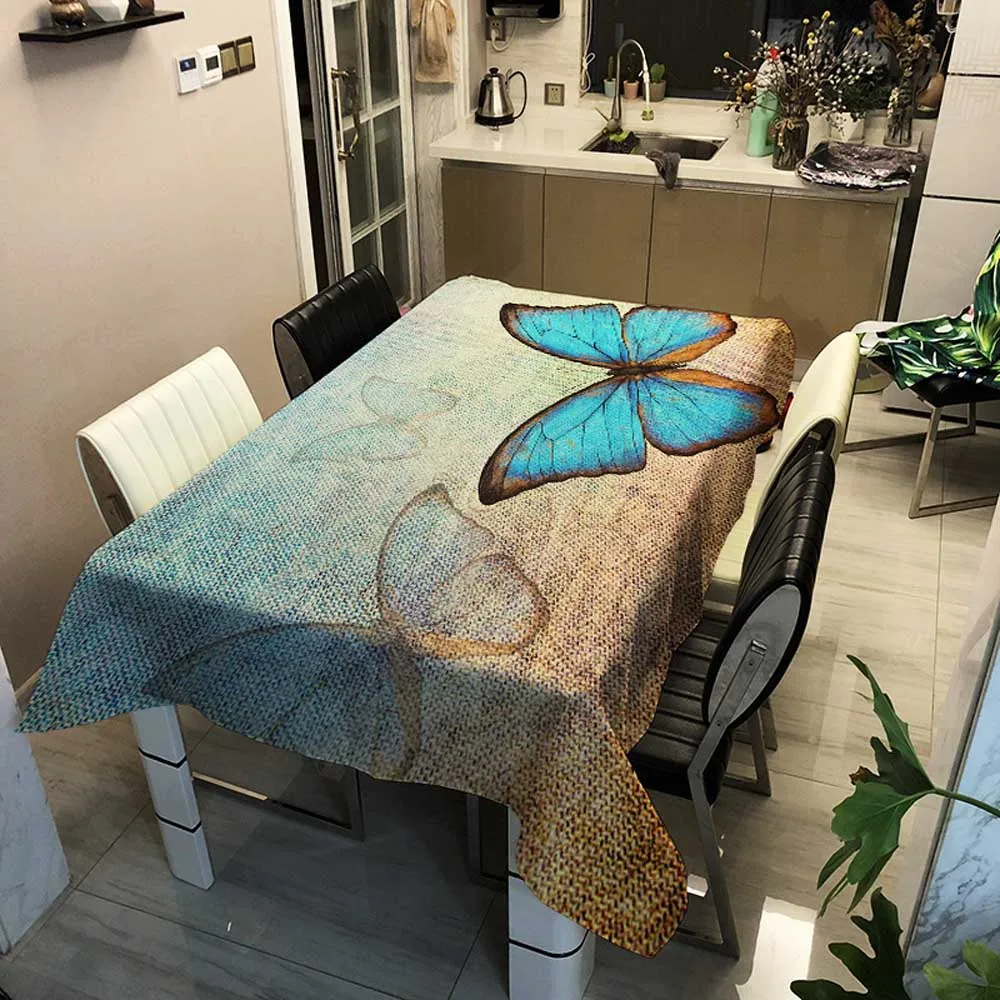 

Butterfly Flower Pattern Tablecloth Oilproof Waterproof Tapestry Thicken Rectangular Picnic Mat Tea Coffee Wedding Table Cloth