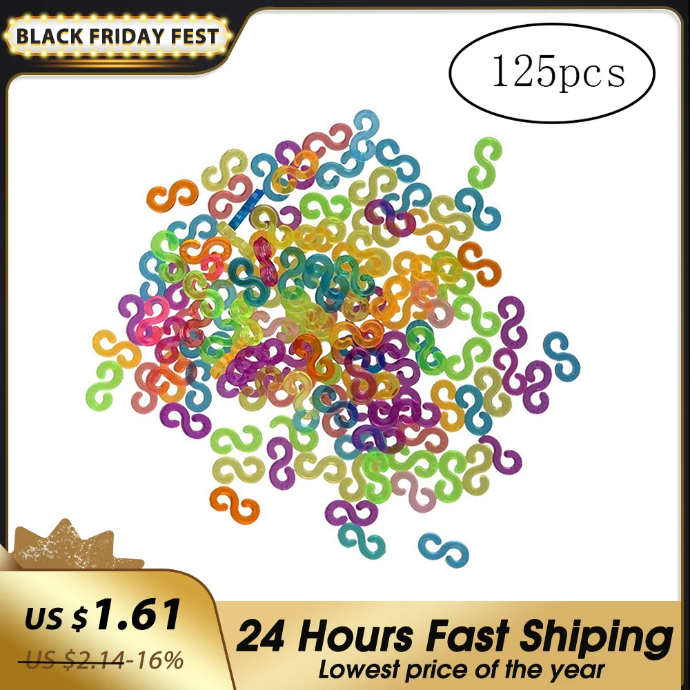 

125Pcs Loom S Clips Rainbow Colored Refill S-Clips for Connecting Loom Band Jewelry Bracelets Making Tool