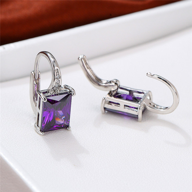 Female Blue Zirconia Stone Earrings Charm Small Clip Earrings For Women Minimalist Rainbow Square Wedding Earrings