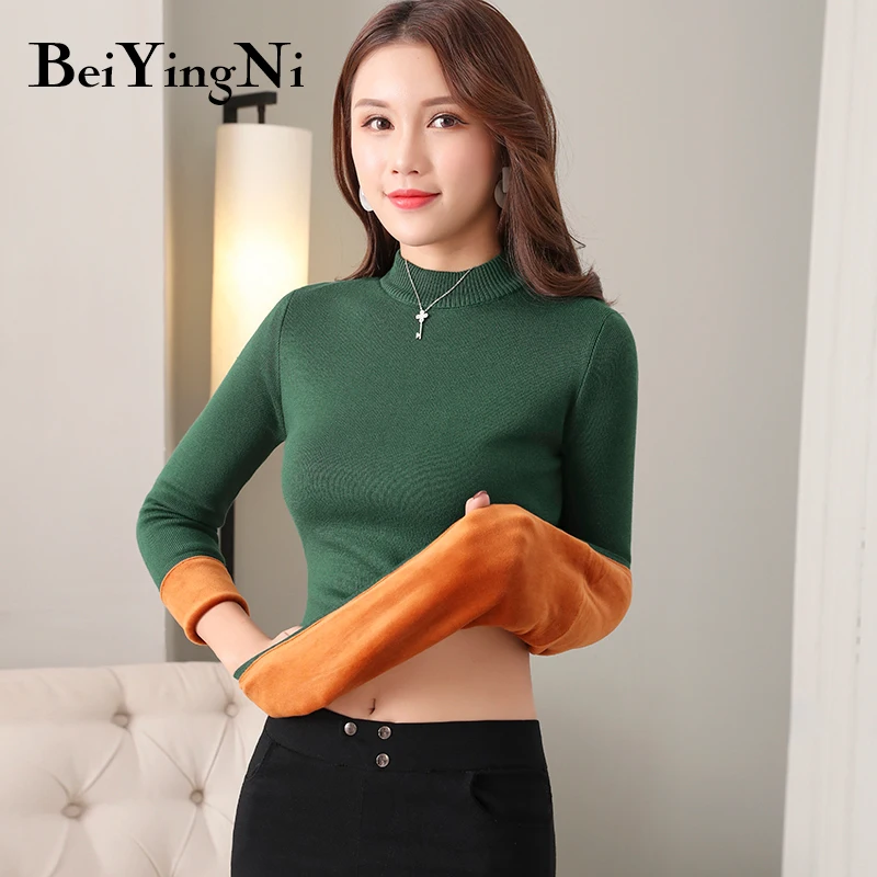 Beiyingni Women Sweaters Pullovers Fleece Warm Thick Elasticity Female Clothes Slim Jumper Autumn Winter Knitted Sweater Korean Beiyingni Women Sweaters Pullovers Fleece Warm Thick Elasticity Female Clothes Slim Jumper Autumn Winter Knitted Sweater Korean