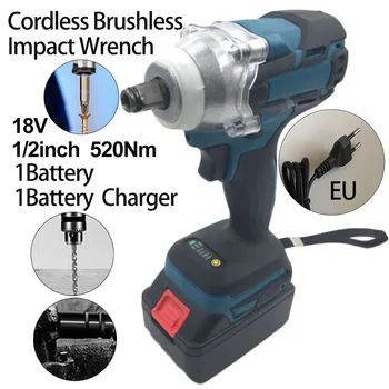 

Cordless Brushless 18V 1/2inch 520Nm Electric Impact Wrench Driver+Battery For Construction Site Shelves Maintenance Woodworking