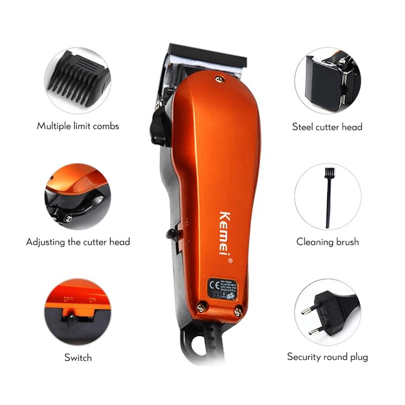  Kemei Professional Hair Clipper Length Adjustment Wired Electric Trimmer Powerful Stainless Steel B