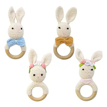 

Hot Baby Wooden Teether Ring DIY Crochet Bunny Rattle Soother Bracelet Molar Toys A2UB