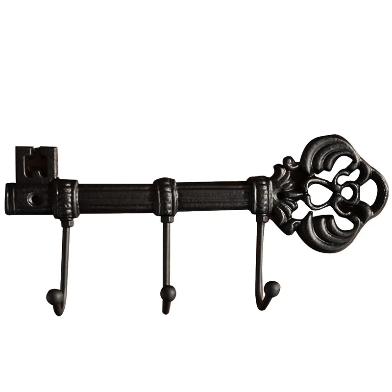 

New 3 Hook Cast Iron Key Shaped Hanger Robe Key Frame Wall Hanging Hat Hanger Kitchen Bathroom Wall Home Decoration