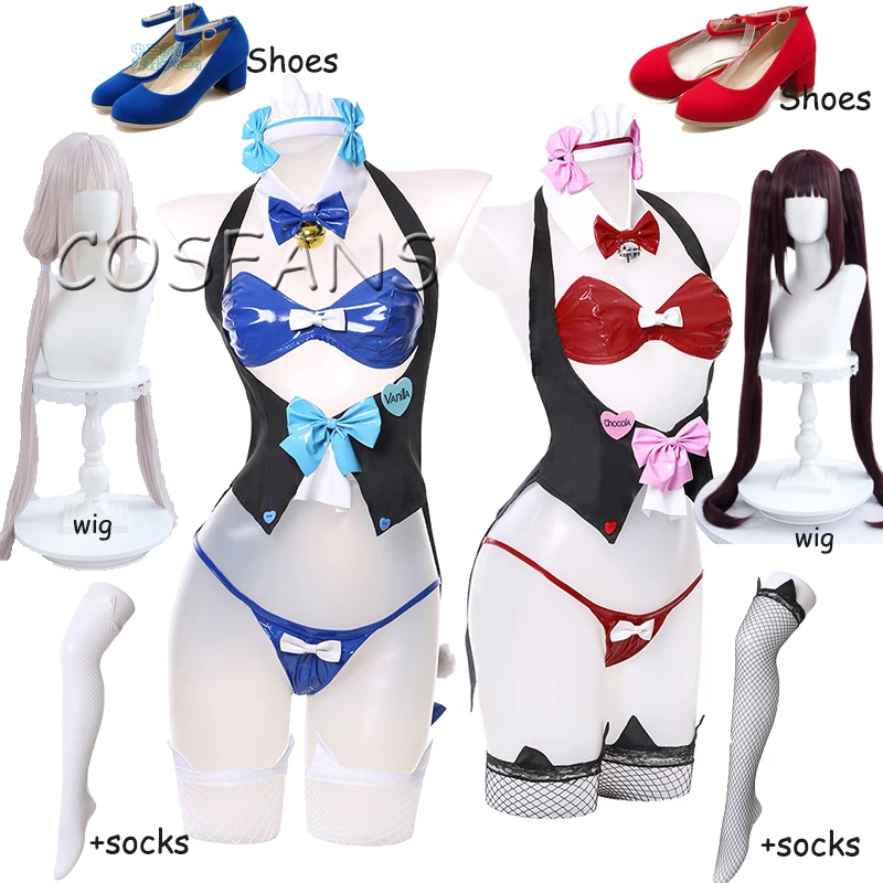 

Chocola Neko-para Cosplay Vanilla Bunny Girl Cat Neko Girl Costume Uniform Sexy Women Figure 2021 New Party Halloween And wig