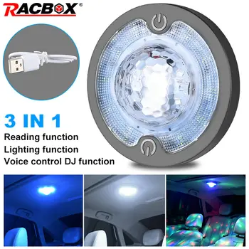 

3 in 1 Car Led Auto Light USB Ambient Reading Light DJ RGB Mini Colorful Party Music Sound Control Light USB-C Interface
