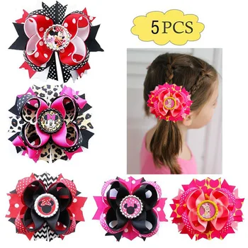 

free shipping 5pcs girl hair Bow 4.5-5.5" Handmade Boutique Layered Hair Bow minnie mouse inspired hair clips