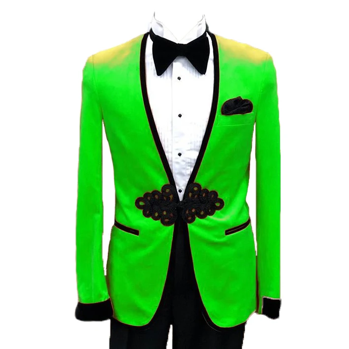 Мужской Жаккардовый костюм с воротником для свадьбы, банкета, мужской костюм на одной пуговице, мужской костюм из трех предметов(пиджак+ брюки+ галстук+ жилет - Цвет: light green