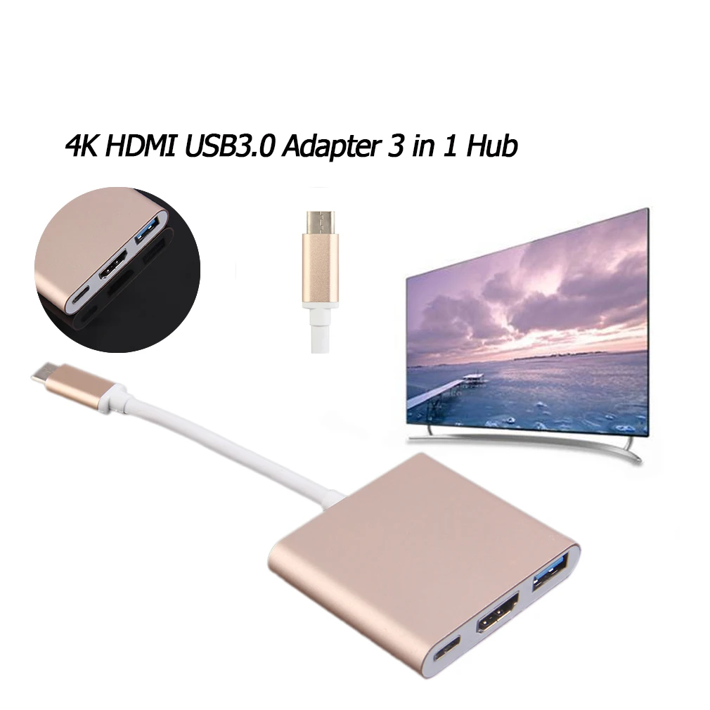 type C USB 3,1-USB-C 4K HDMI USB3.0 адаптер 3 в 1 концентратор для Apple многопортовый полностью алюминиевый металлический чехол-адаптер