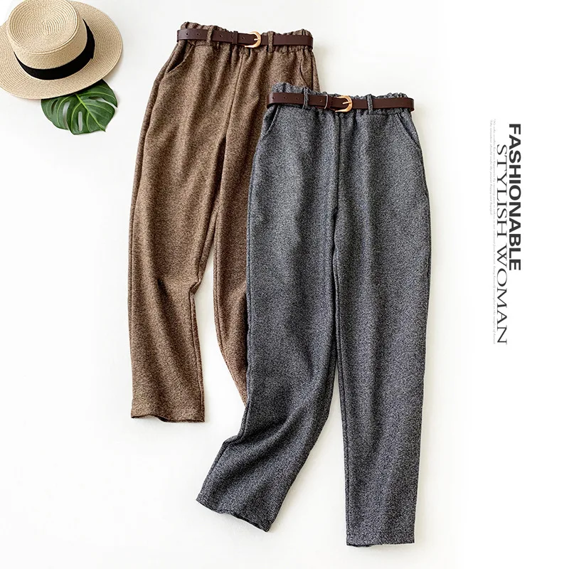 

women chic khaki harem pants high waist pockets office lady style pants female ankle length trousers