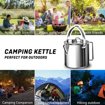 

1.2L Outdoor Camping Kettle Stainless Steel Cooking Kettle Lightweight Camping Pot For Hiking Backpacking Picnic