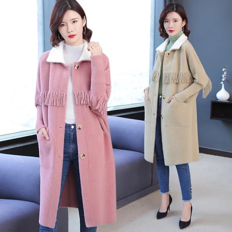 

Mid-length Woolen Jacket Women's 2019 New Style Autumn & Winter Elegant Hepburn Wind Thick Imitation Mink Cashmere Woolen Overco