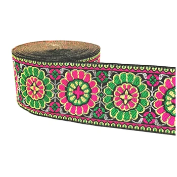 

ZERZEEMOOY 2" 5CM 7YARD National Ethnic Embroidery Jacquard Webbing DIY Handmad Sewing Ribbon Carpet Decorative Edge Accessory