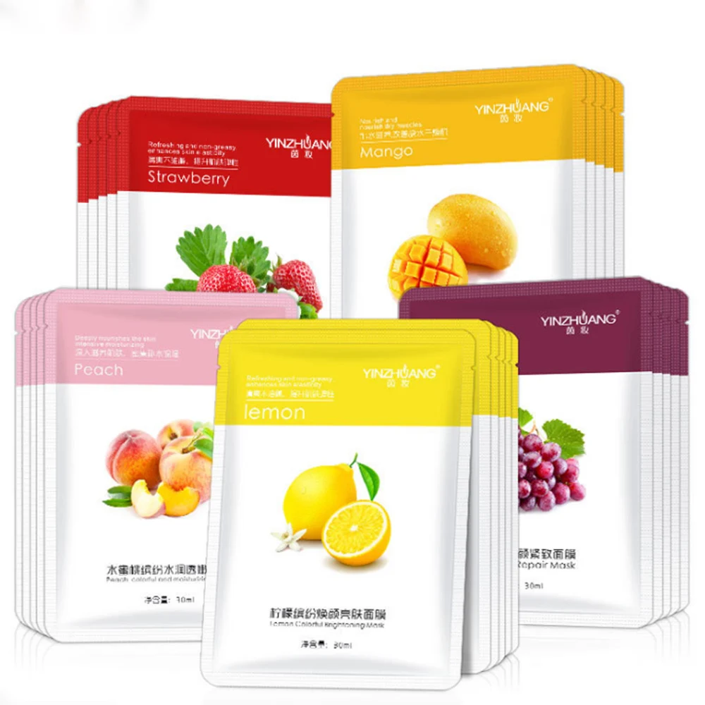 

1PCS Fruit Sheet Mask Moisturizing Oil Control Whitening Shrink Pores Facial Mask Wrapped Lemon Grape Peach Mask Face Mask