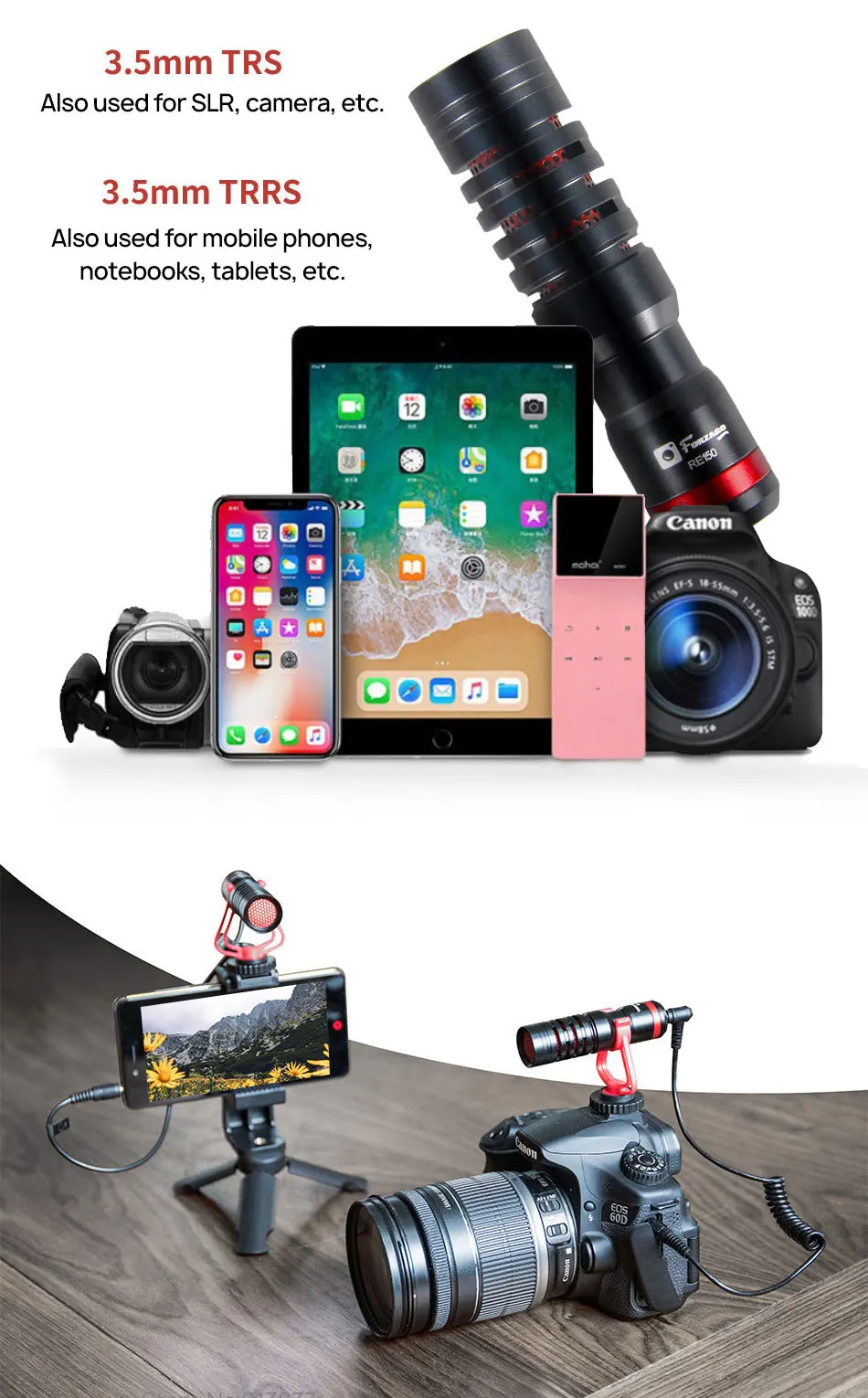 Forzago RE150 микрофон беспроводной металлический видео микрофон 3,5 мм для Xiaomi смартфон Canon Nikon sony DSLR камера Бытовая видеокамера