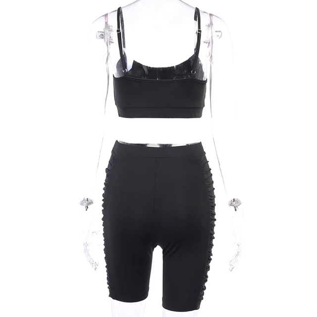 2020 Female Women 2PCS Tracksuit Clothes Set Summer GYM Casual Solid Outfit Top Crop Vest High Waist Shorts Costume Clothing 6