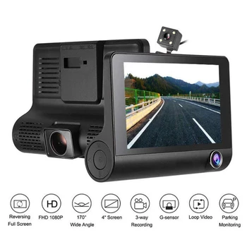 

2 In 1 Voice 4.0 Inch Car DVR Camera Recorder R-Adar Detector English & Russian FHD 1080P Dash Cam 3 Ways Lens