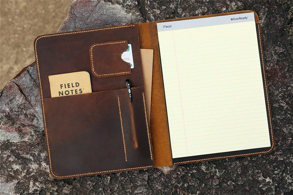 

Vintage Leather Large Legal Pad Document Portfolio Writing Case / Refillable Leather Organizer Notebook Cover Case - NA4005S