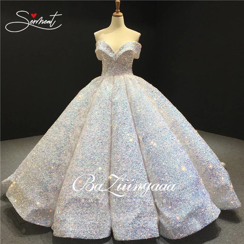 

France Colorful Sequins Flash Wedding Dress Word Gradient Gradient Sequins Burst Gold Bride Wedding BAZIIINGAAA