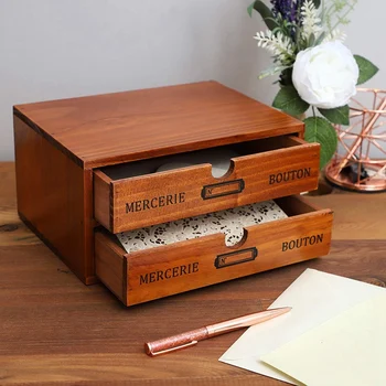 

Small Wood Desktop Organizer Storage Box with Drawers, Desktop Storage French Design