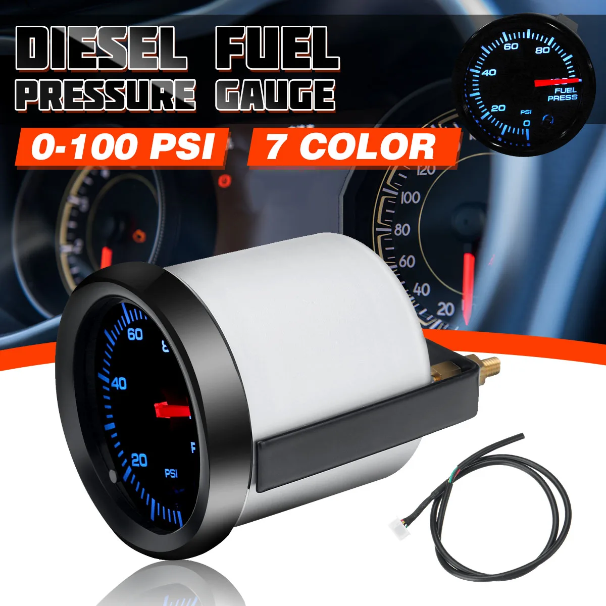 12V 2'' 52mm Auto Diesel Fuel Pressure Gauge with Pressure Sender 0 100