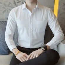 Мужская блузка, рубашки, осень, модный однотонный топ с отворотом размера плюс, рубашка, Повседневная, тонкая, на пуговицах, рубашки с длинным рукавом, мужская рубашка