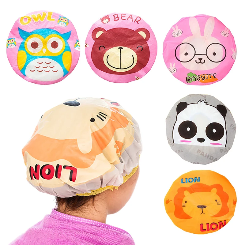 1PC Cute Cartoon Waterproof Shower Cap Kids Elastic Bath Hat Bathing Cap for Boy Girl Hair Caps Cap Resuable Lace Elastic Band