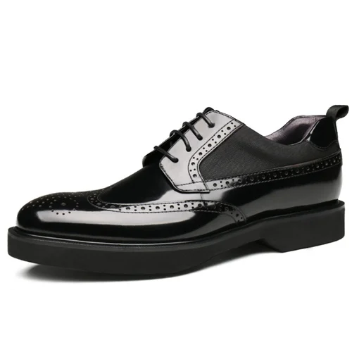 Black Shoes Новинка; мужская обувь на платформе с круглым носком и шнуровкой ручной работы; модельные туфли-оксфорды из лакированной кожи; Мужские броги ручной работы на плоской подошве; JS355 - Цвет: Black Shoes