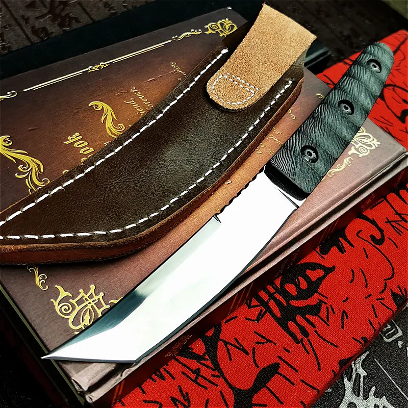 

PEGASI Japan imported D2 steel mirror light samurai straight blade black G10 handle sharp tactical integrated straight blade