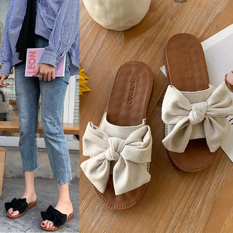 

Sandals Women's Outer Wear 2020 New Style Fashion Flat Sandals Korean-style Summer Versatile Online Celebrity Bow Slipper