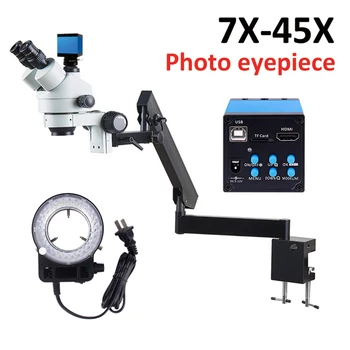

Simul-Focal 7x-45x Trinocular Stereo Microscope Articulating Arm Clamp Microscope Light 16MP camera hdmi microscope lens stereo