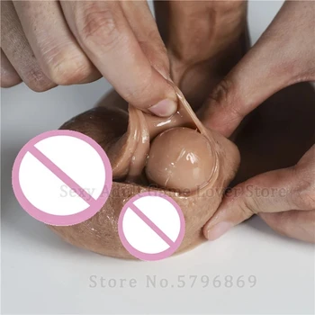 Sliding Testis Simulation Dildo Realistic Penis Scrotum Female Masturbation Soft Silicone Big Dick Suction Cup Sex Toy For Women 2