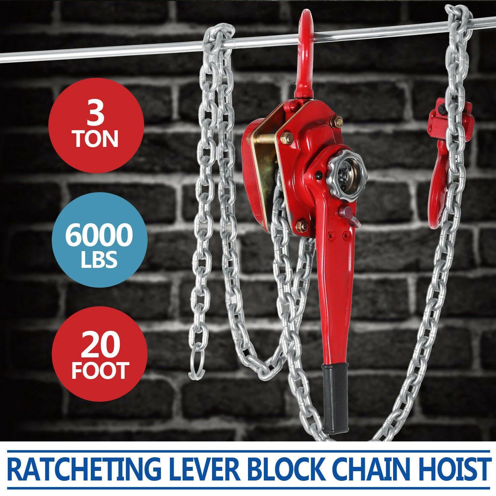 3 Ton Lever Block Hoist Lift Ratchet Chain Come Along 6000 LBS 3 Ton Lever Block Hoist Lift Ratchet Chain Come Along 6000 LBS