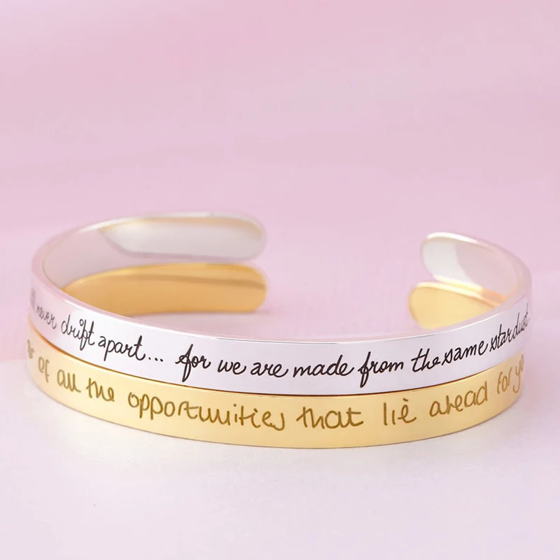 

Customized Bangle Stainless Steel Handwritten Gold Bracelet Custom Names Engraved Personalized Bangles Great Gifts For Women/Men