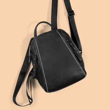 Большой женский рюкзак из воловьей кожи в Корейском стиле, двойная молния, Противоугонный дизайн, женский рюкзак, дорожная сумка черного цвета