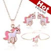 4 in 1 Earring and Necklace Set Cartoon Unicorn Necklace Earrings Jewelry Pink Girls Xmas Jewelry Gift ► Photo 1/6