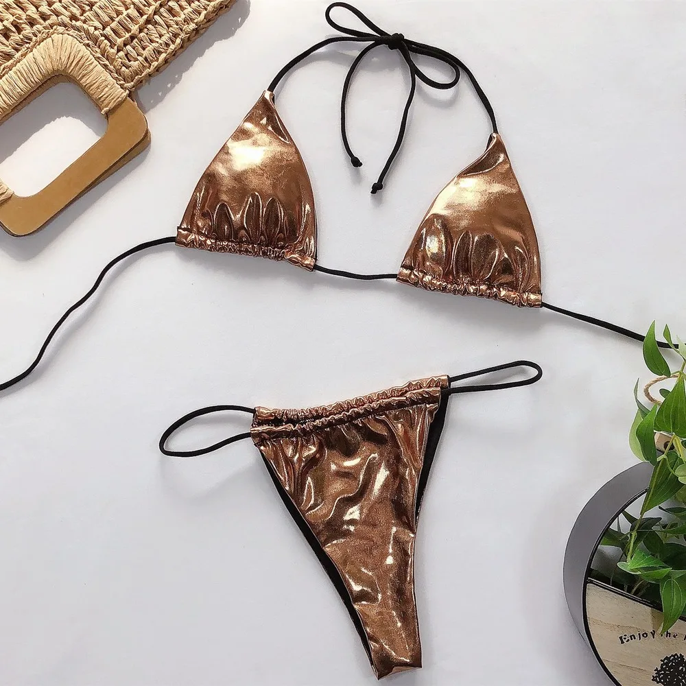 

2pcs Sexy String Micro Bikini Women Bikini Set Bra Tie G-String Thong Beach Triangle Suit Women Swimsuit Bronzing Biquini Set