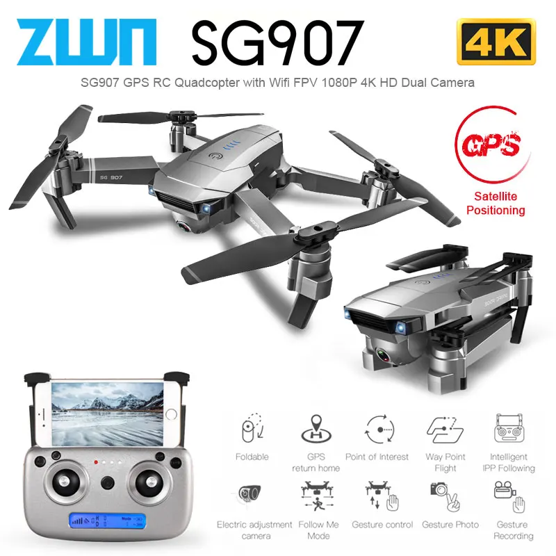 ZWN SG907 SG901 gps Дрон с Wi-Fi FPV 1080P 4K HD Двойная камера оптический поток RC Квадрокоптер следуй за мной мини Дрон VS SG106 E520S