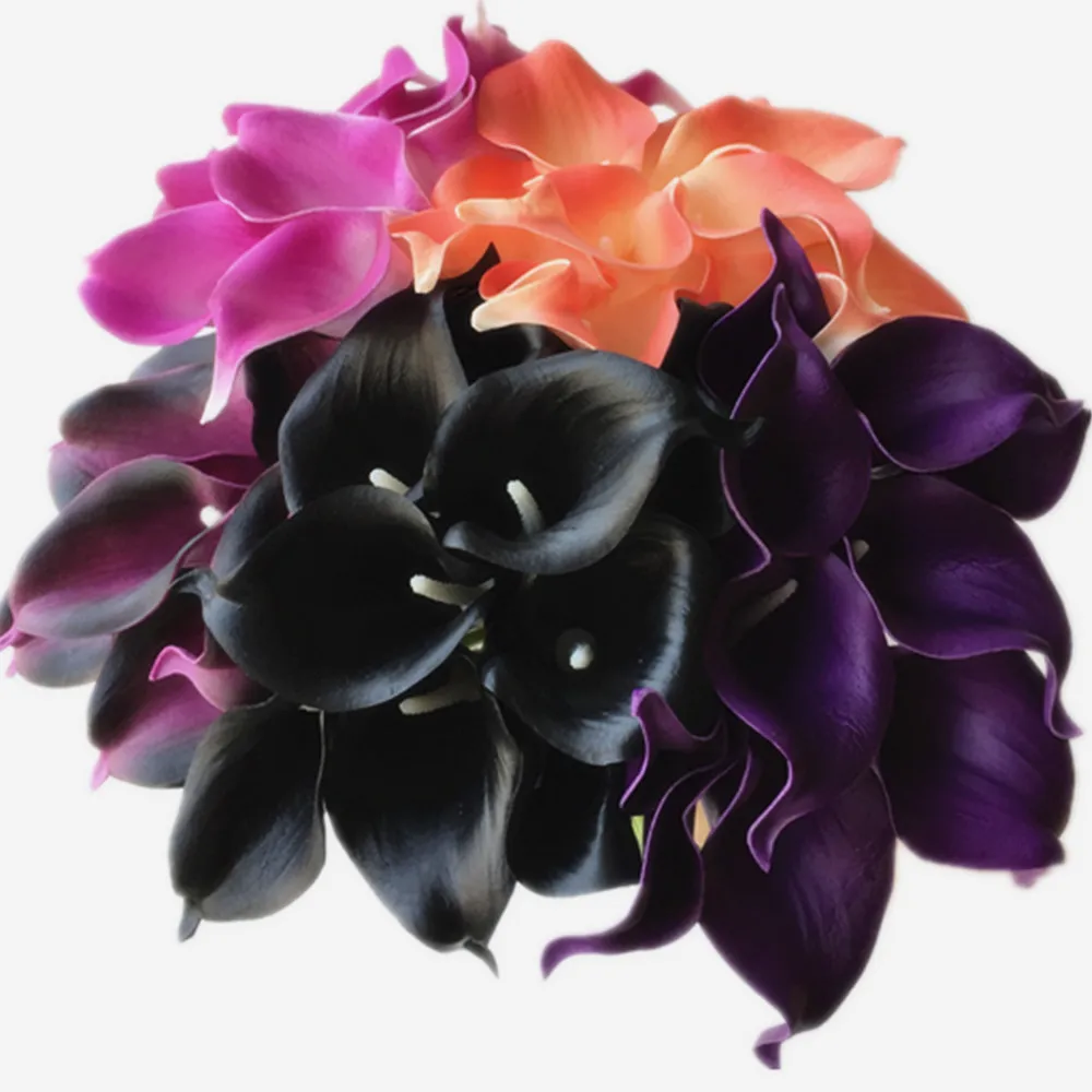 

30p Mini Callas Artificial Calla lily Blue Purple white Black Calla Lilies Flower for Wedding Bridal Bouquet Decorative Flowers