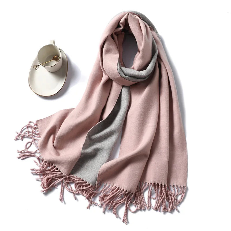 Новое поступление, однотонные простые кашемировые шарфы с кисточками, женский зимний толстый теплый шерстяной платок, шаль, пашминовый палантин, пончо, бандана - Цвет: style6
