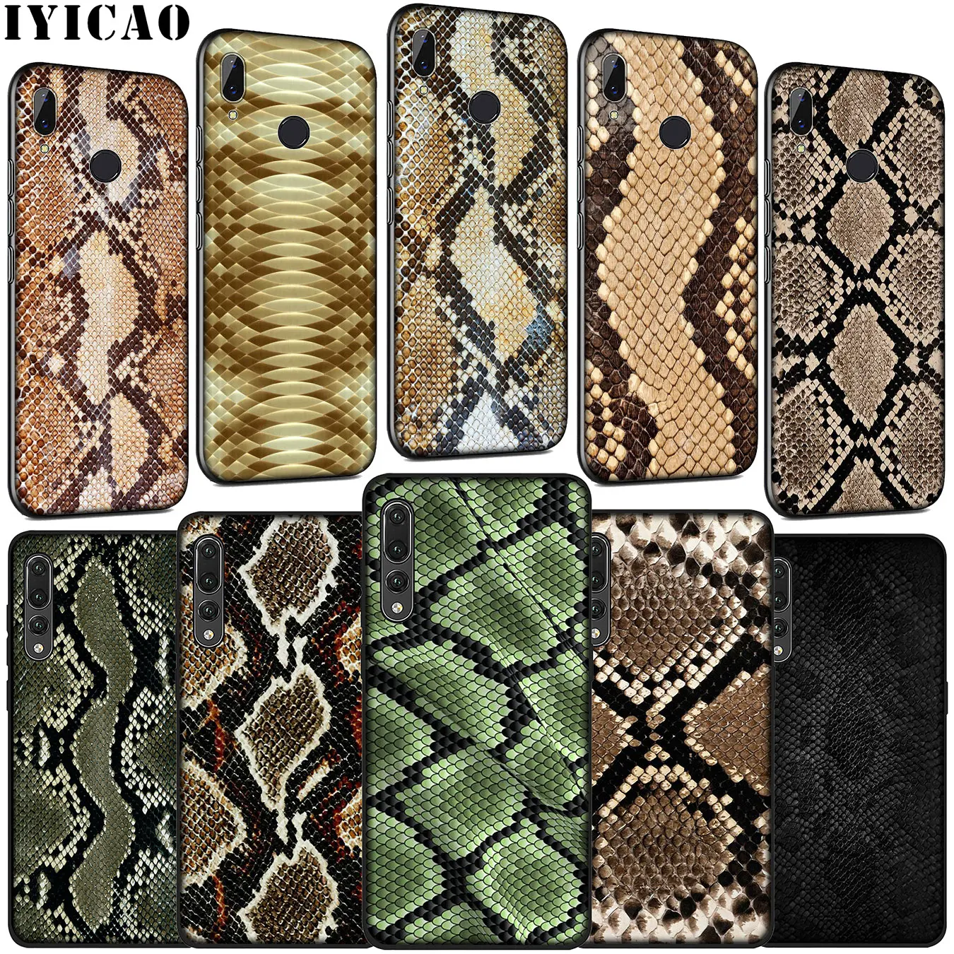 IYICAO Snake Skin Soft Silicone Cover Case for Huawei P30 P20 Pro P10 P9 Lite Mini 2017 2016 P Smart Z Plus 2019 |