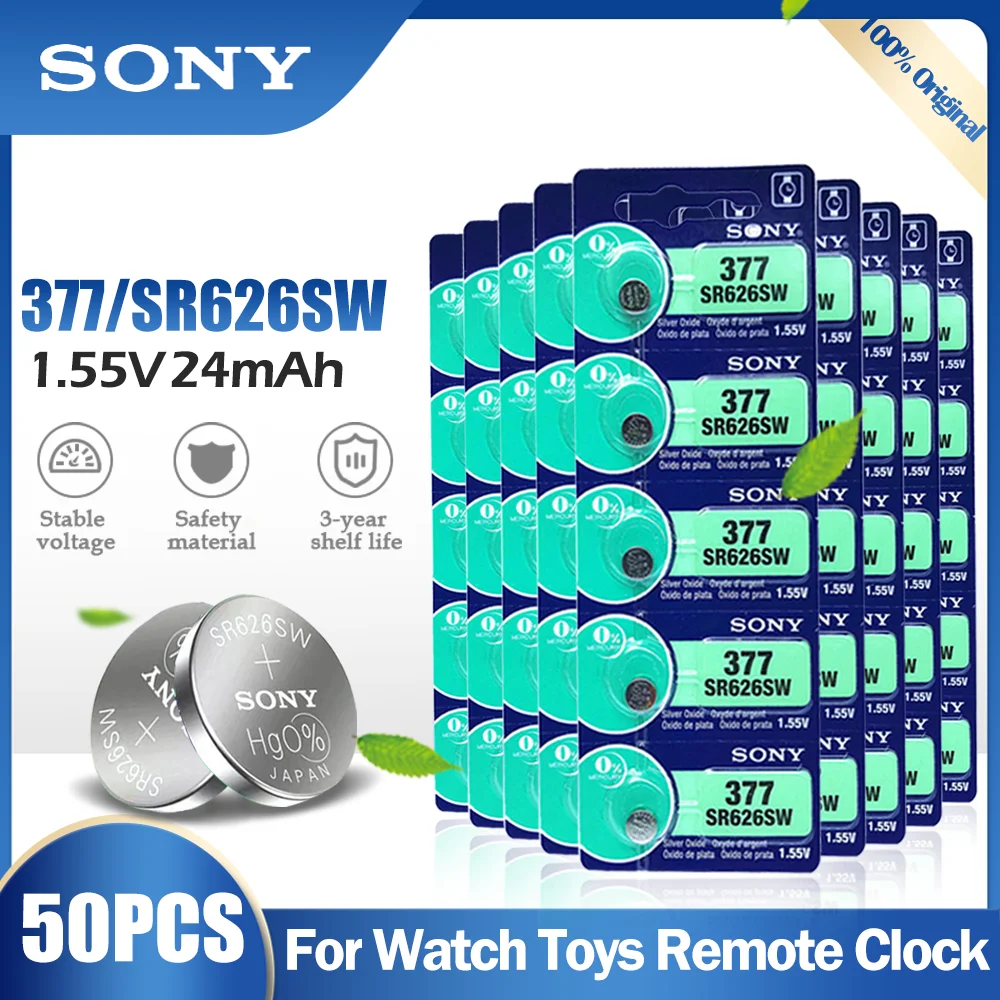 50 шт. SONY 377 377A SR626SW AG4 SR626 LR66 LR626 AG 4 1 55 в оксид серебра батарея для часов игрушечного