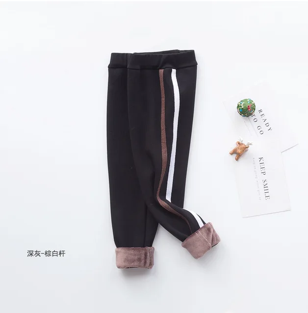Black Brown 4 New Girls Warm Pants Winter Children Thicken Outwear Pants Cotton Stripe Kids Long Trousers Baby Casual Trousers 3-8year - Цвет: Black Brown 4