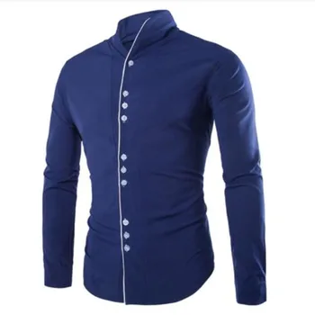 

2018 New Fashion Casual Men Shirt Long Sleeve Stand Color Slim Fit Shirt Men Korean business Mens Dress Shirts Men Clothes