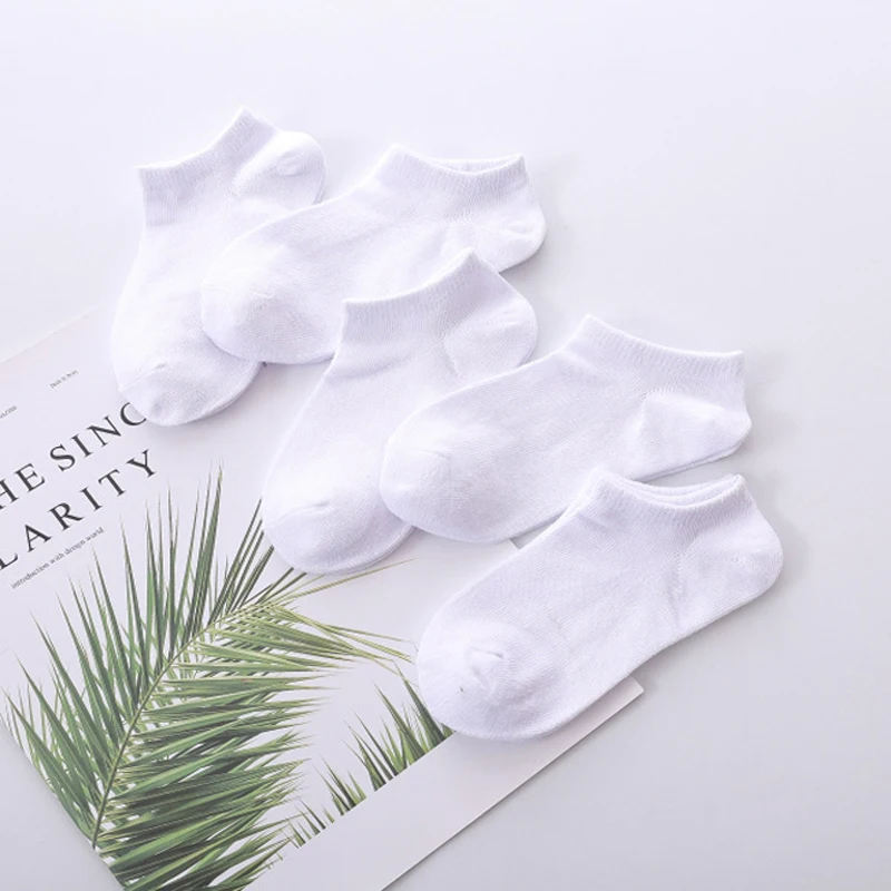5Pairs/Lot Baby White Kid Short Socks Spring Style Solid Thin Soft Cotton Children For Boys Girls Sport Students Socks
